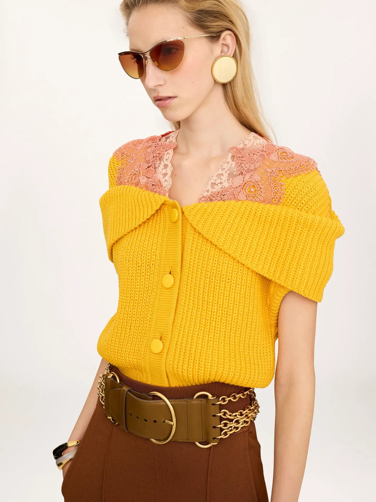 Cape cardigan in a cotton knit & lace