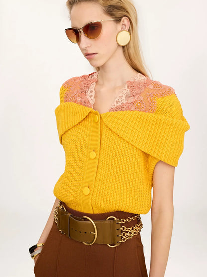 Cape cardigan in a cotton knit & lace