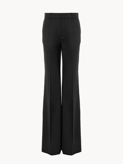 High-rise flared pants in wool grain de poudre