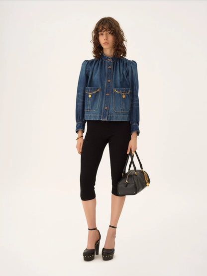 High-neck gathered jacket in denim