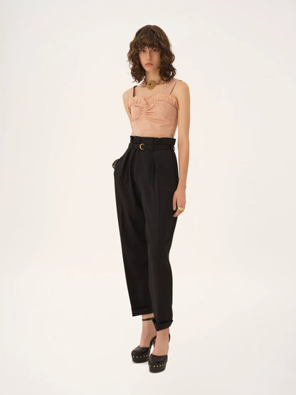 High-rise wide-leg pants in wool grain de poudre