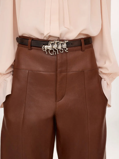 High-rise barrel pants in leather