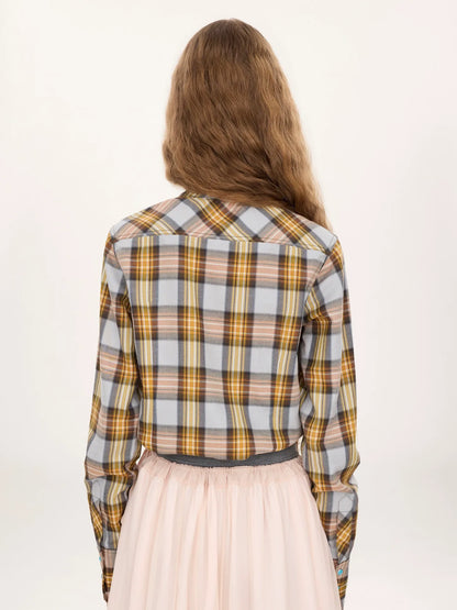Lavallière shirt in check cotton & cupro