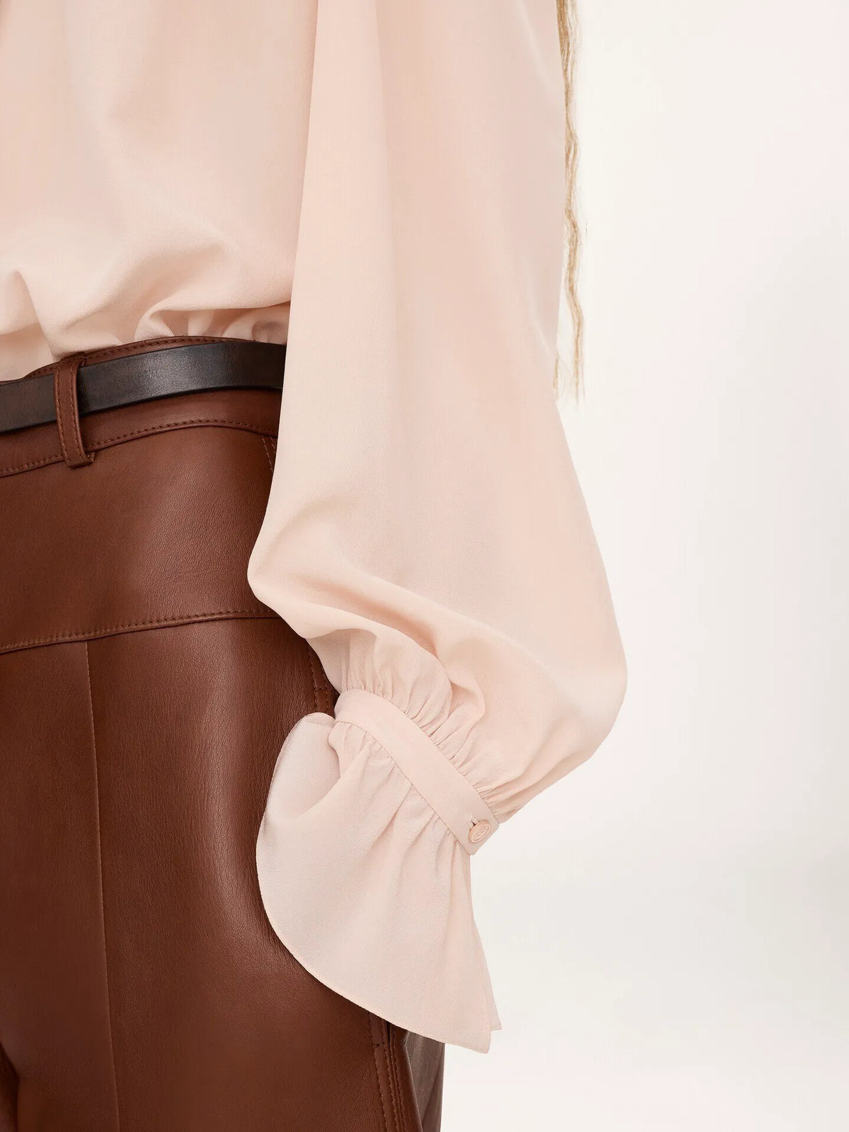 Tie-front ruffled blouse in crêpe de chine