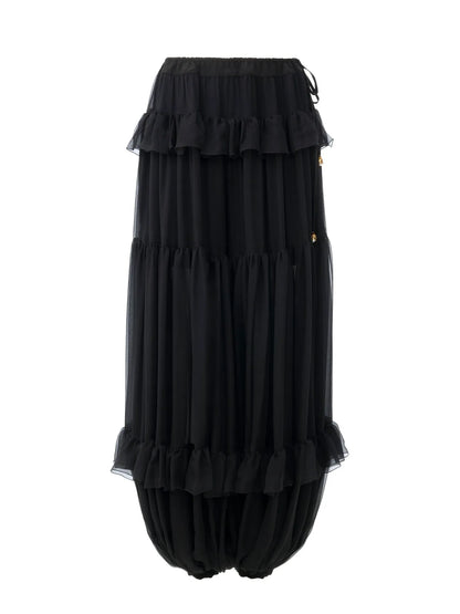 Fluid pleated pants in silk mousseline