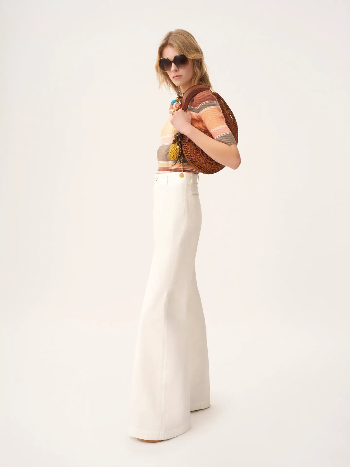 High-rise flared pants in cotton canvas