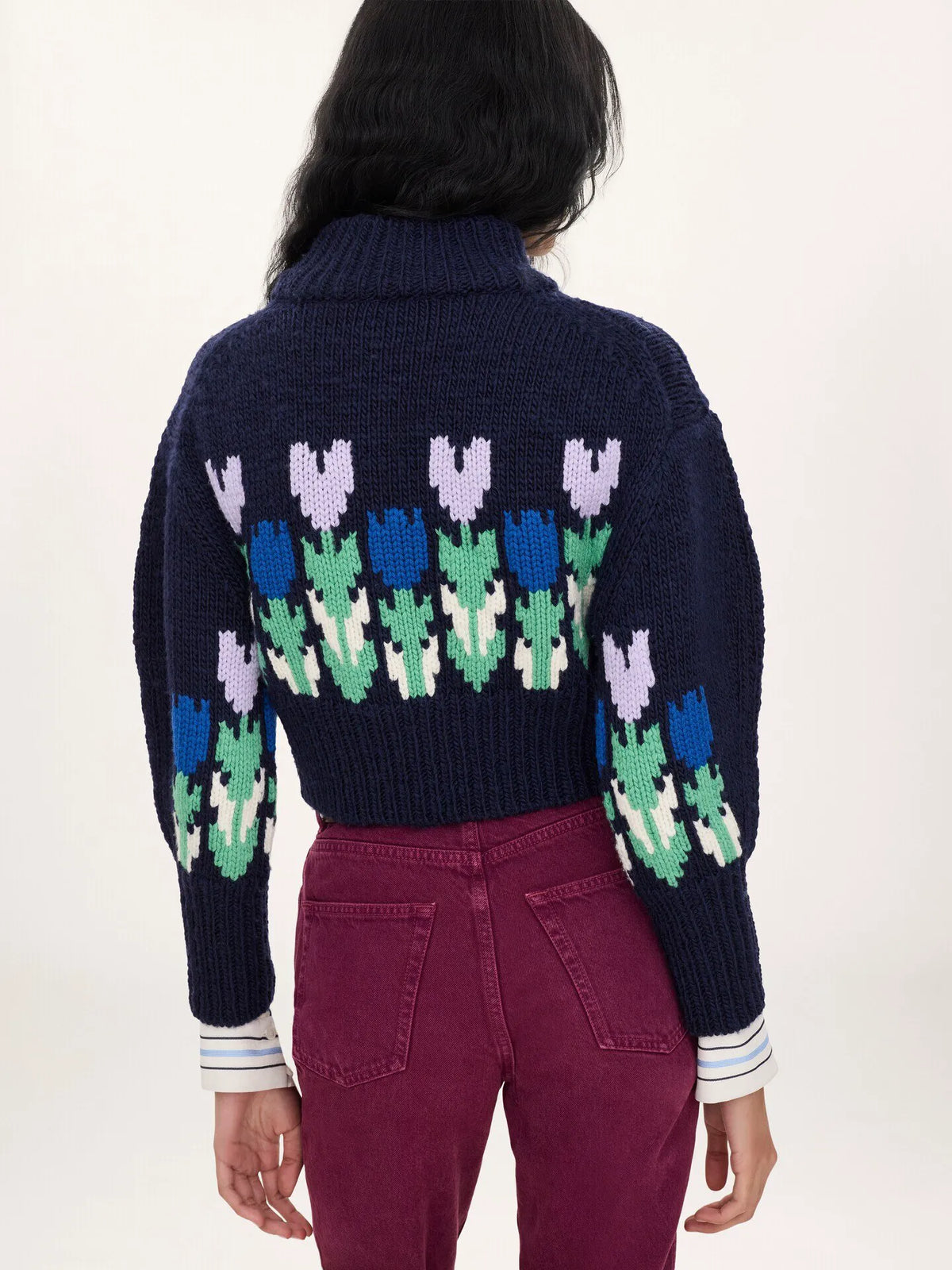 Cropped mock-neck logo sweater in a wool knit
