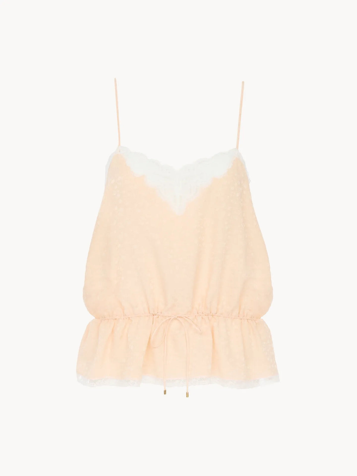 Drawstring camisole top in silk jacquard & lace