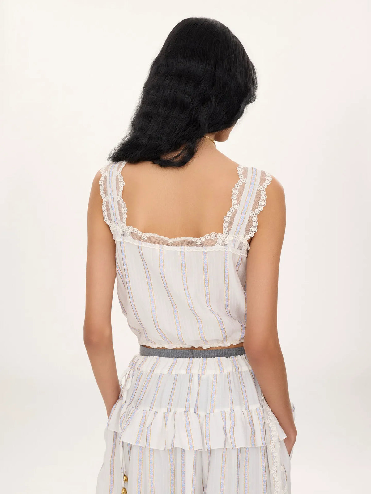 Cropped top in silk lurex jacquard & lace