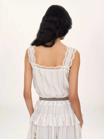 Cropped top in silk lurex jacquard & lace