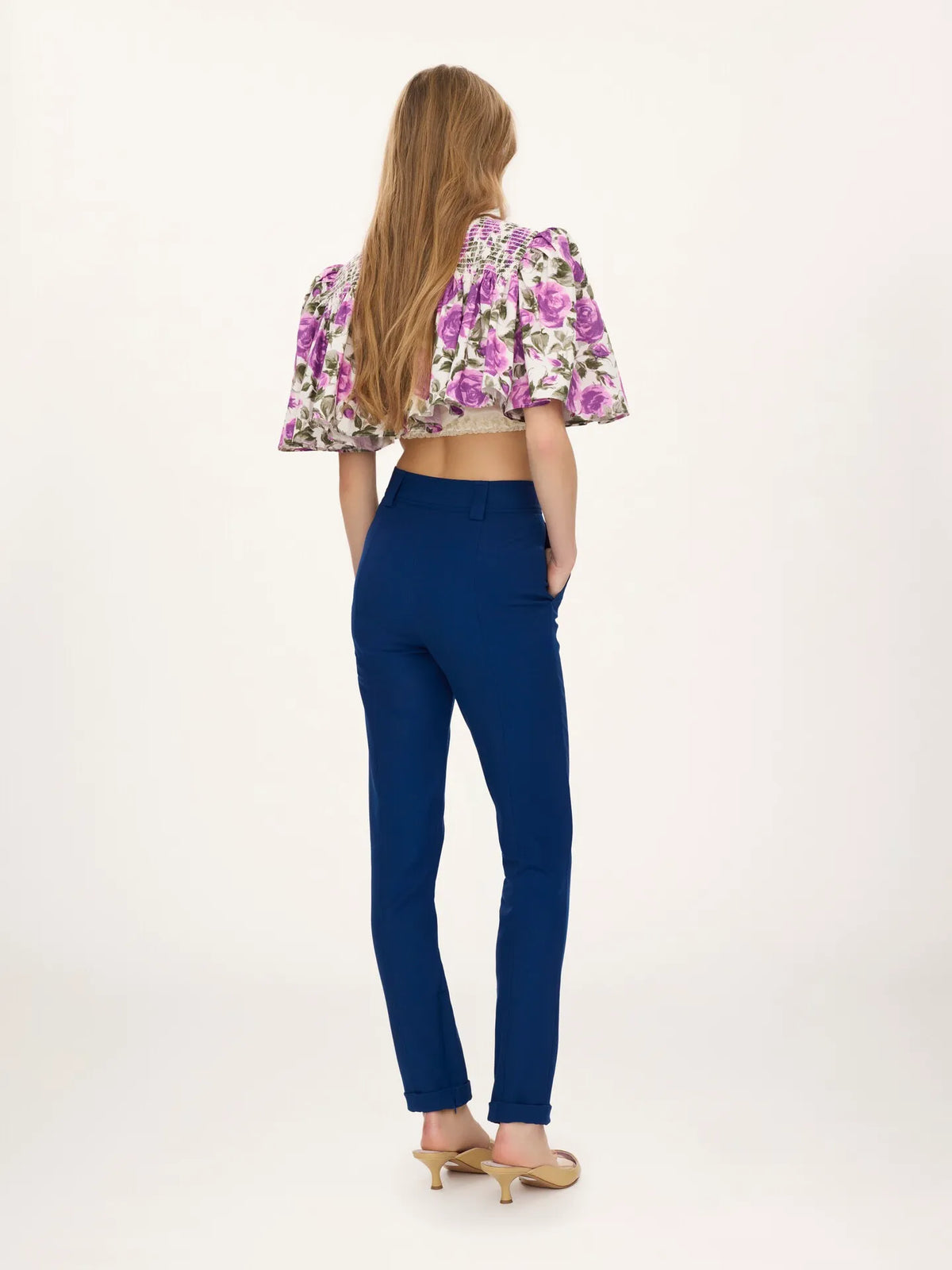 Gathered cropped top in cotton poplin