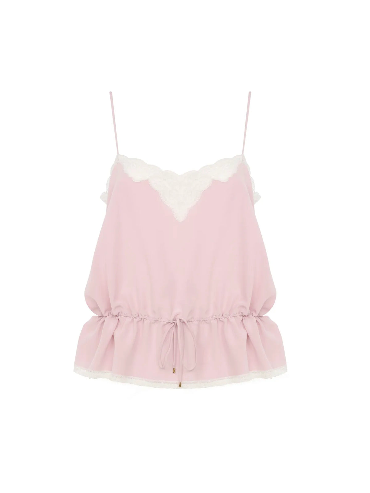 Drawstring camisole top in crêpe de chine & lace