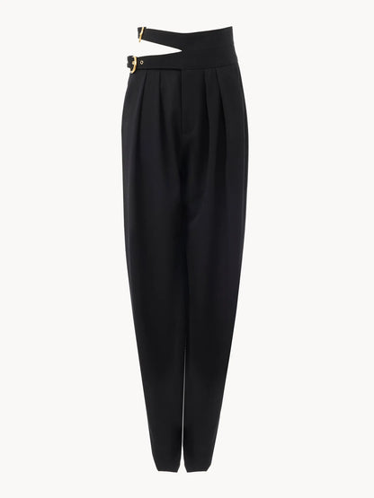 High-rise tailored pants in wool grain de poudre