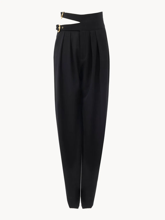 High-rise tailored pants in wool grain de poudre