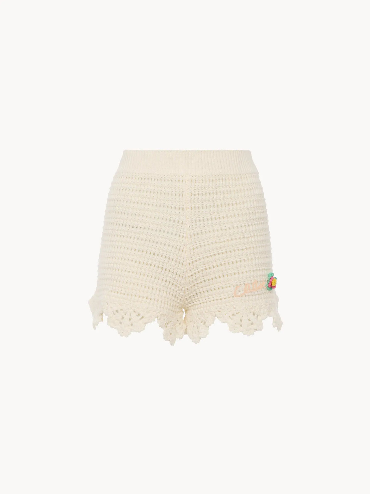 High-waisted logo mini shorts in crochet knit
