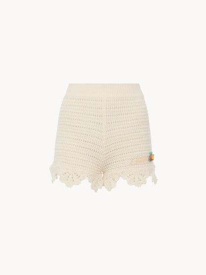 High-waisted logo mini shorts in crochet knit