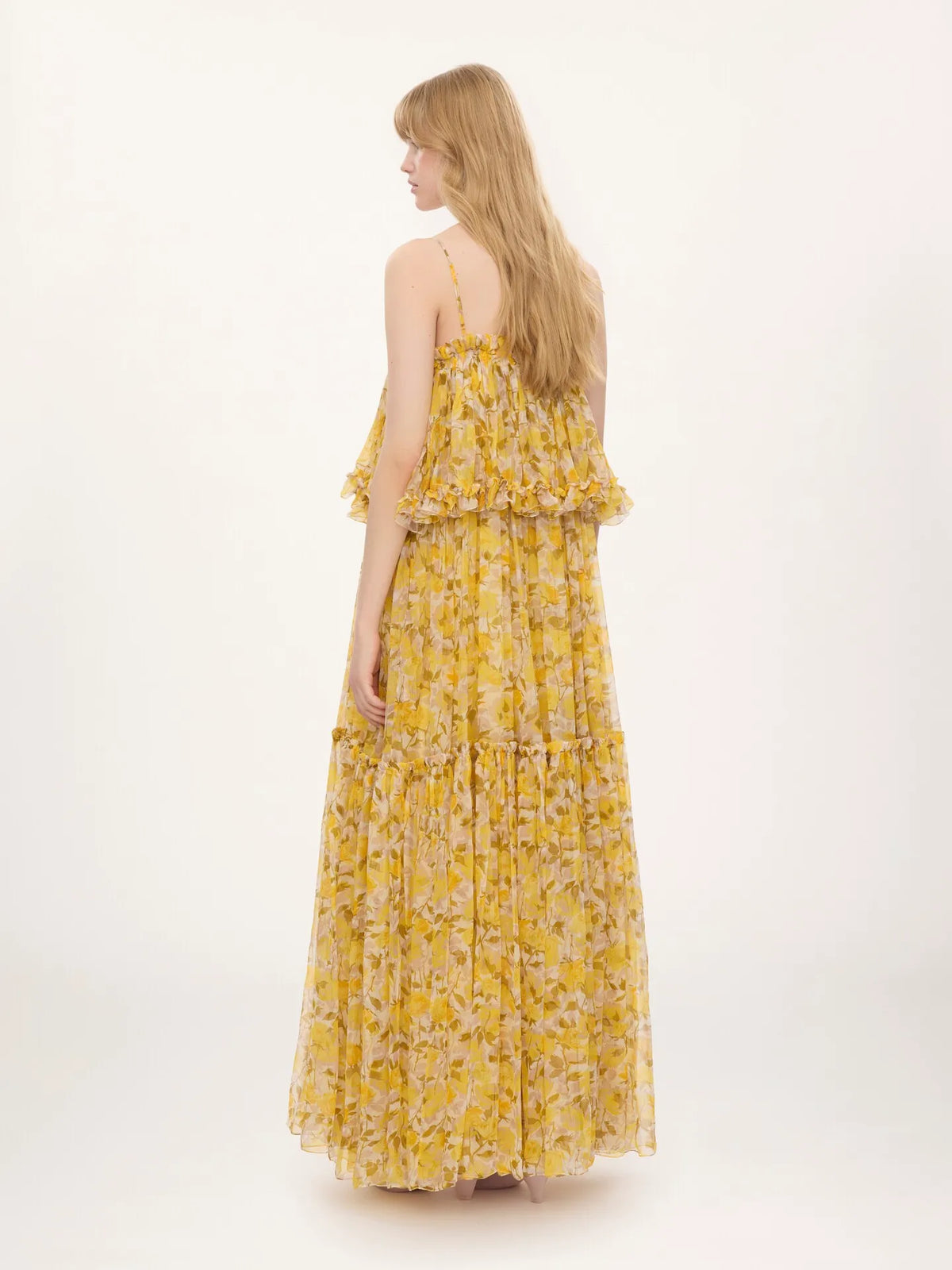 Thin-strap long dress in silk mousseline