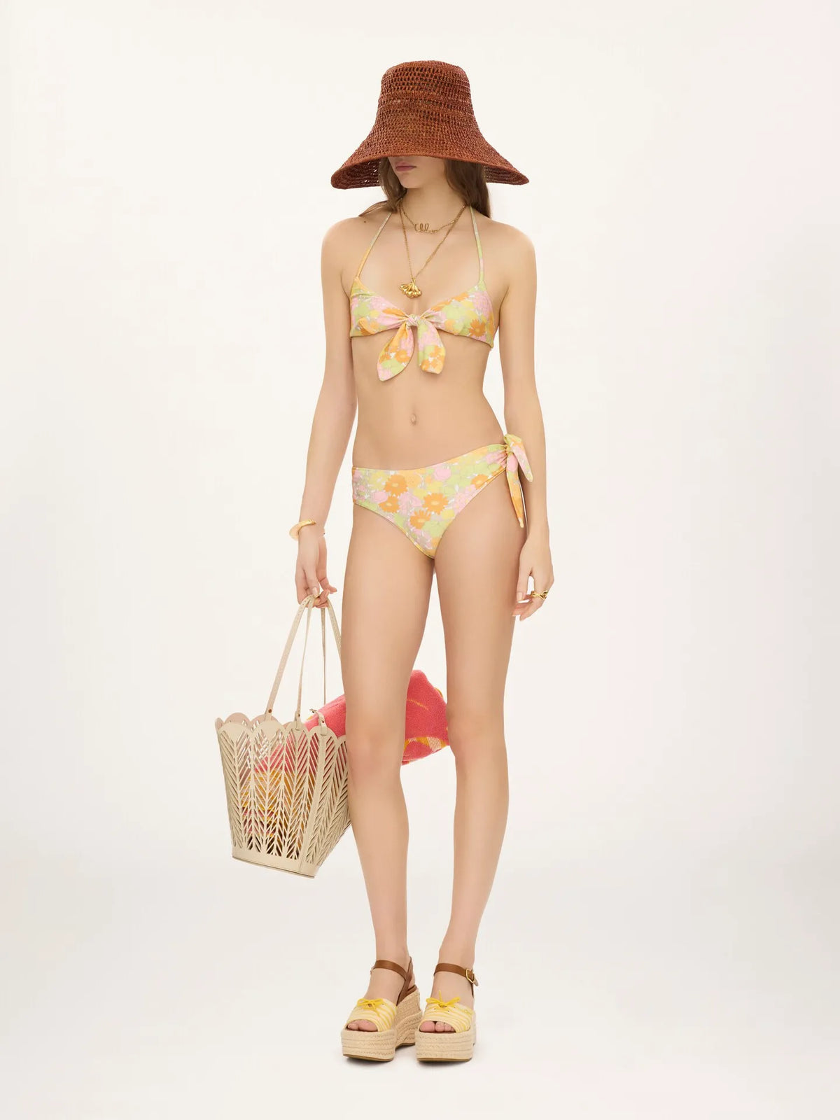 Sunbleached flower-print bikini top