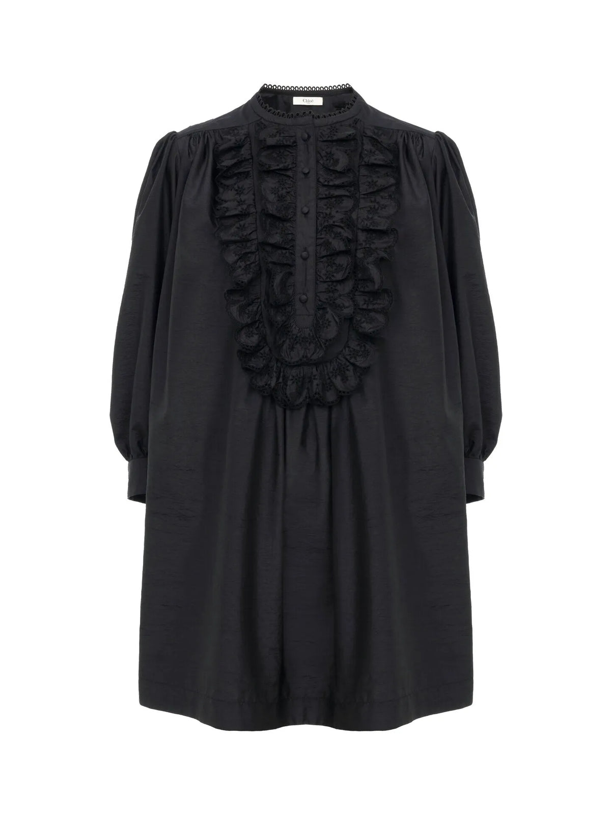 Long-sleeve mini dress in technical taffeta
