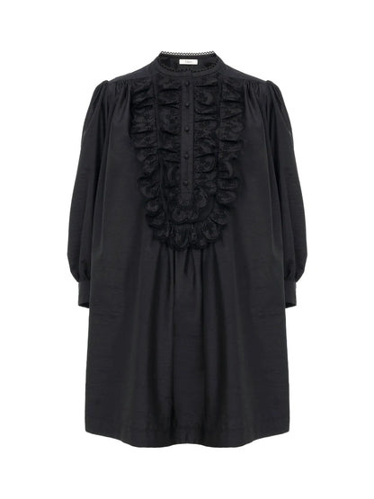 Long-sleeve mini dress in technical taffeta