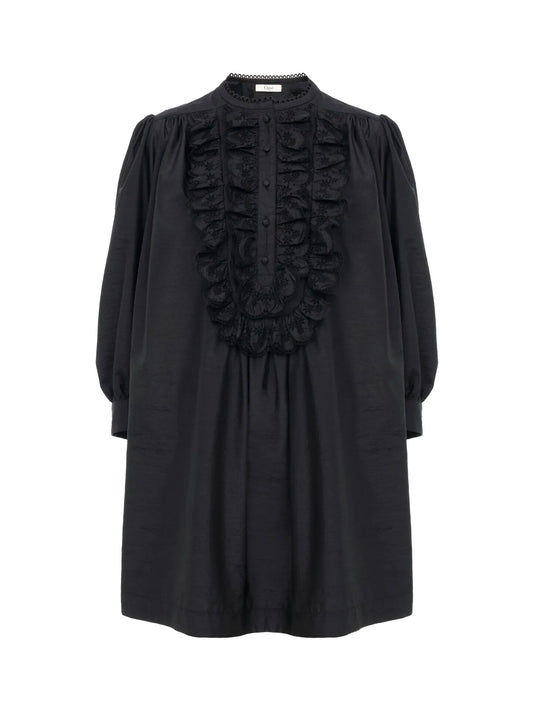 Long-sleeve mini dress in technical taffeta