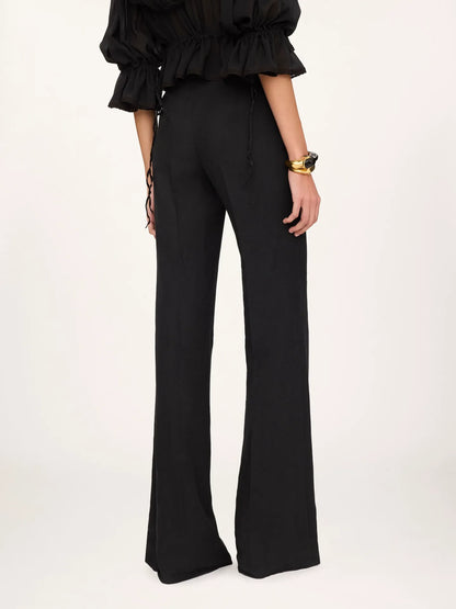 High-rise flared pants in linen crêpe