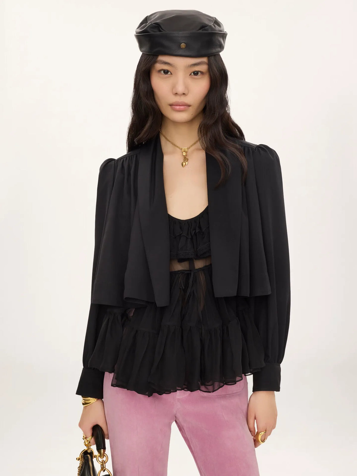 Gathered cropped jacket in washed viscose faille