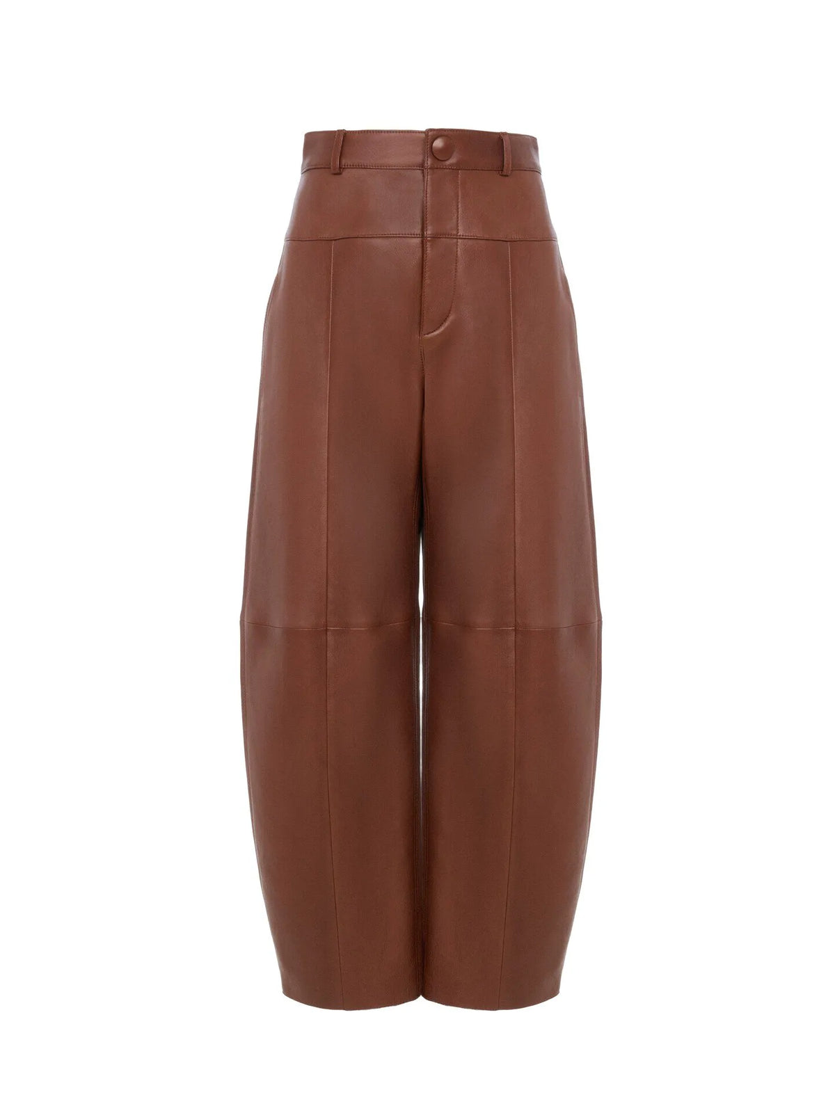 High-rise barrel pants in leather