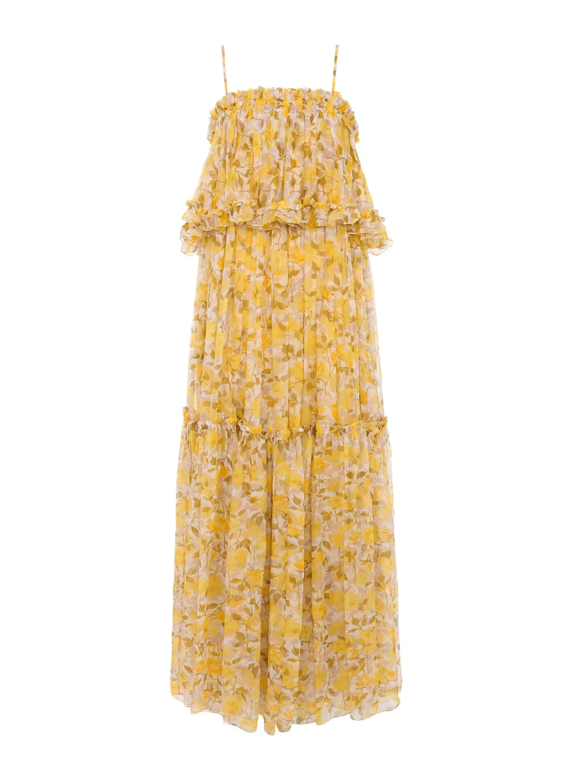 Thin-strap long dress in silk mousseline
