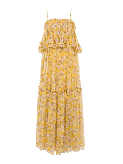 Thin-strap long dress in silk mousseline