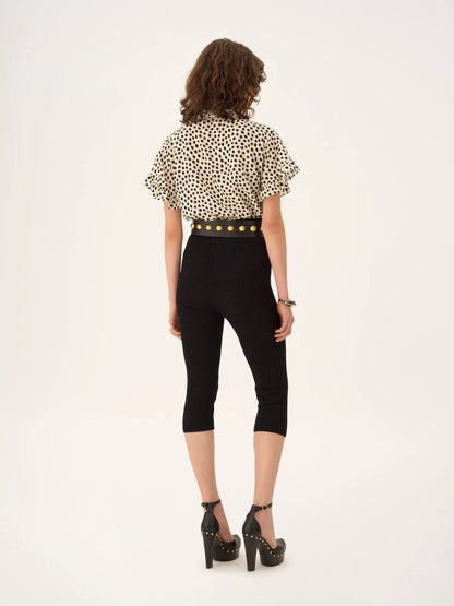 Short-sleeve ruffle top in crêpe de chine