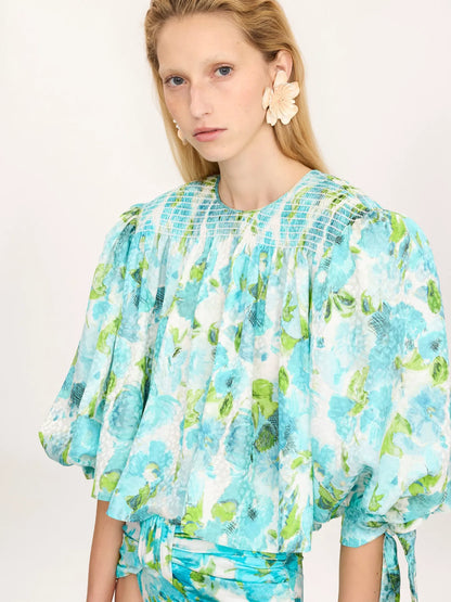 Gathered cropped top in silk jacquard