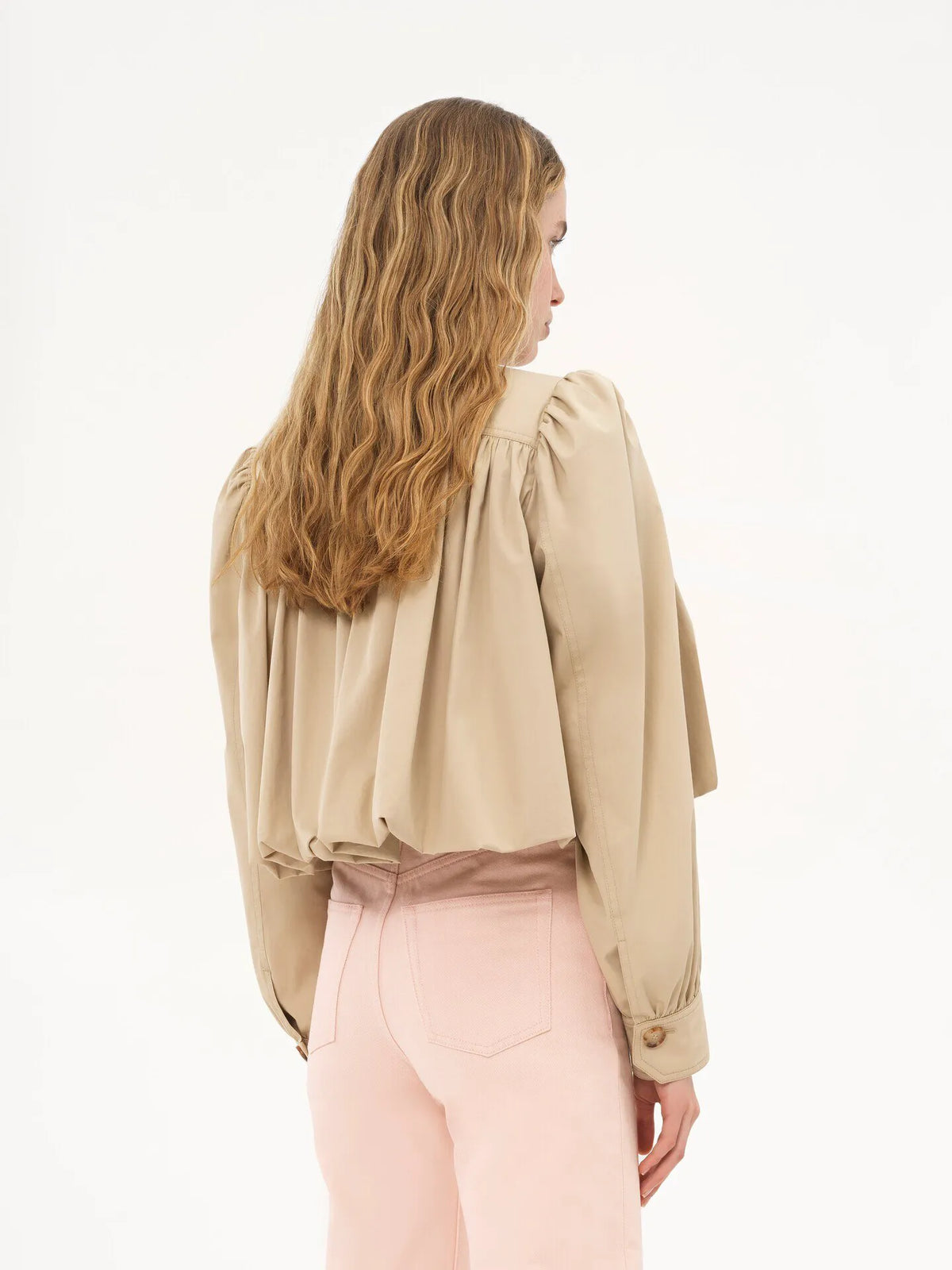 Gathered boule jacket in cotton gabardine