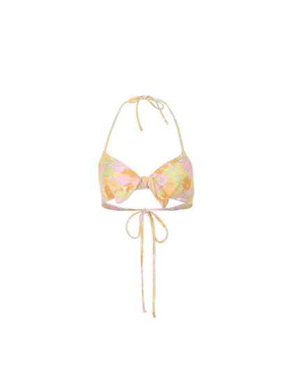 Sunbleached flower-print bikini top