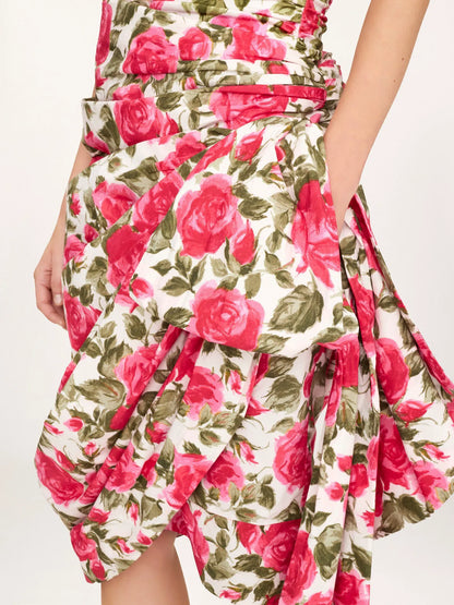 Knee-length wrap skirt in cotton poplin