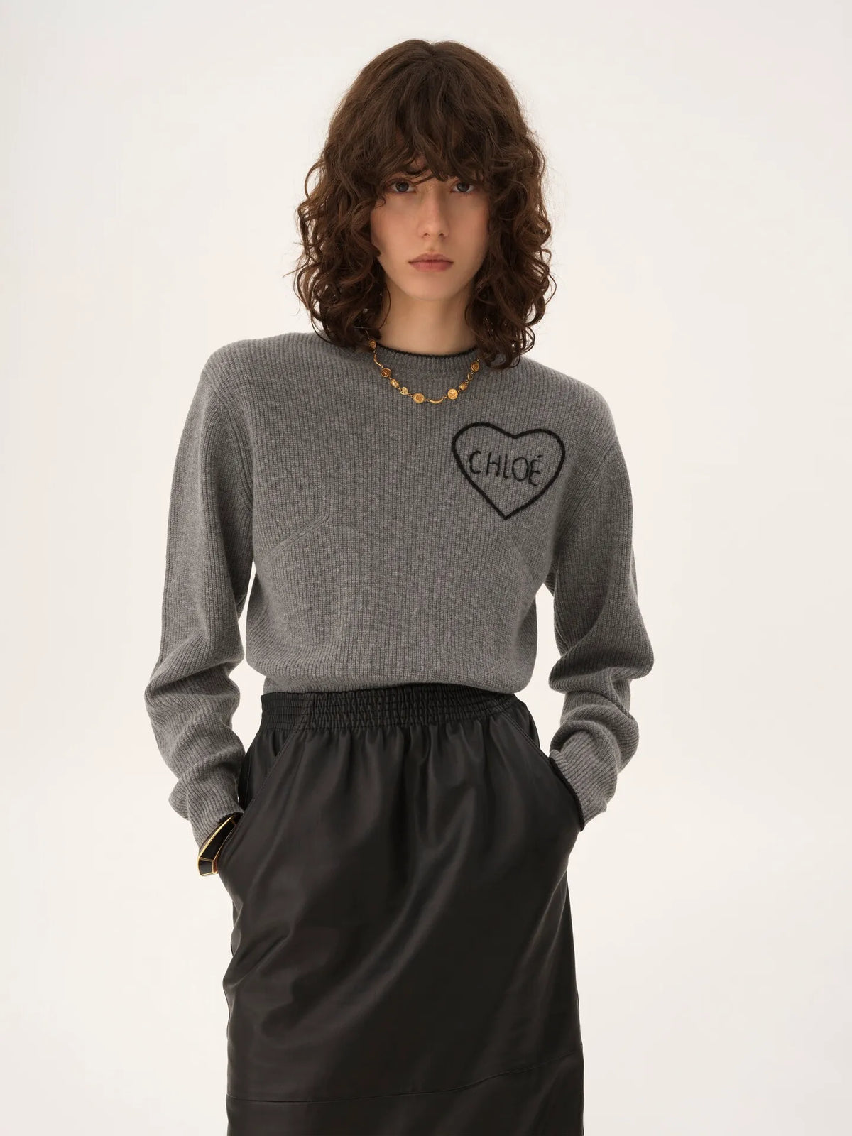Cropped fitted logo sweater in a wool knit