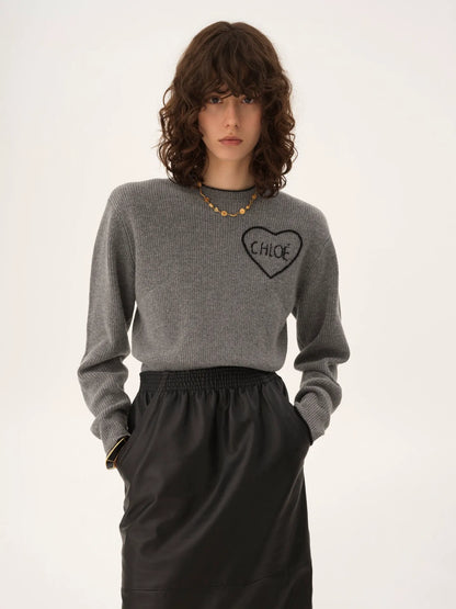 Cropped fitted logo sweater in a wool knit