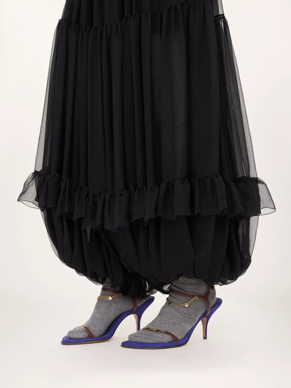 Fluid pleated pants in silk mousseline