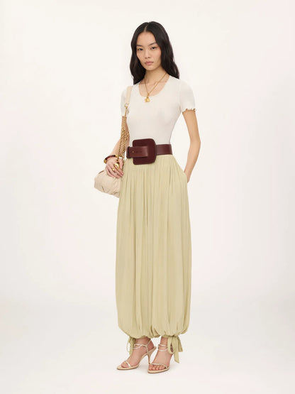 Scoop-neck fitted T-shirt in cotton & silk jersey