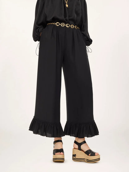 Cropped fluid pants in crêpe de chine