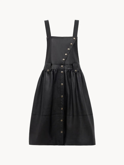 Apron midi dress in leather