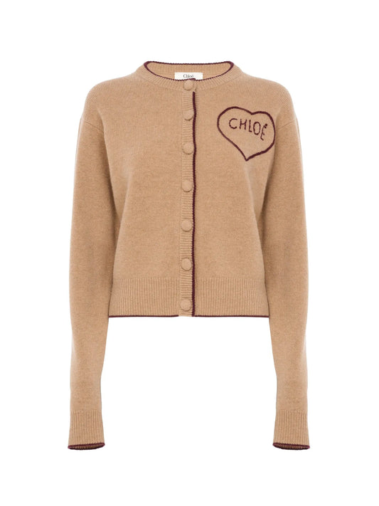 Fitted logo cardigan in a wool & cashmere knit