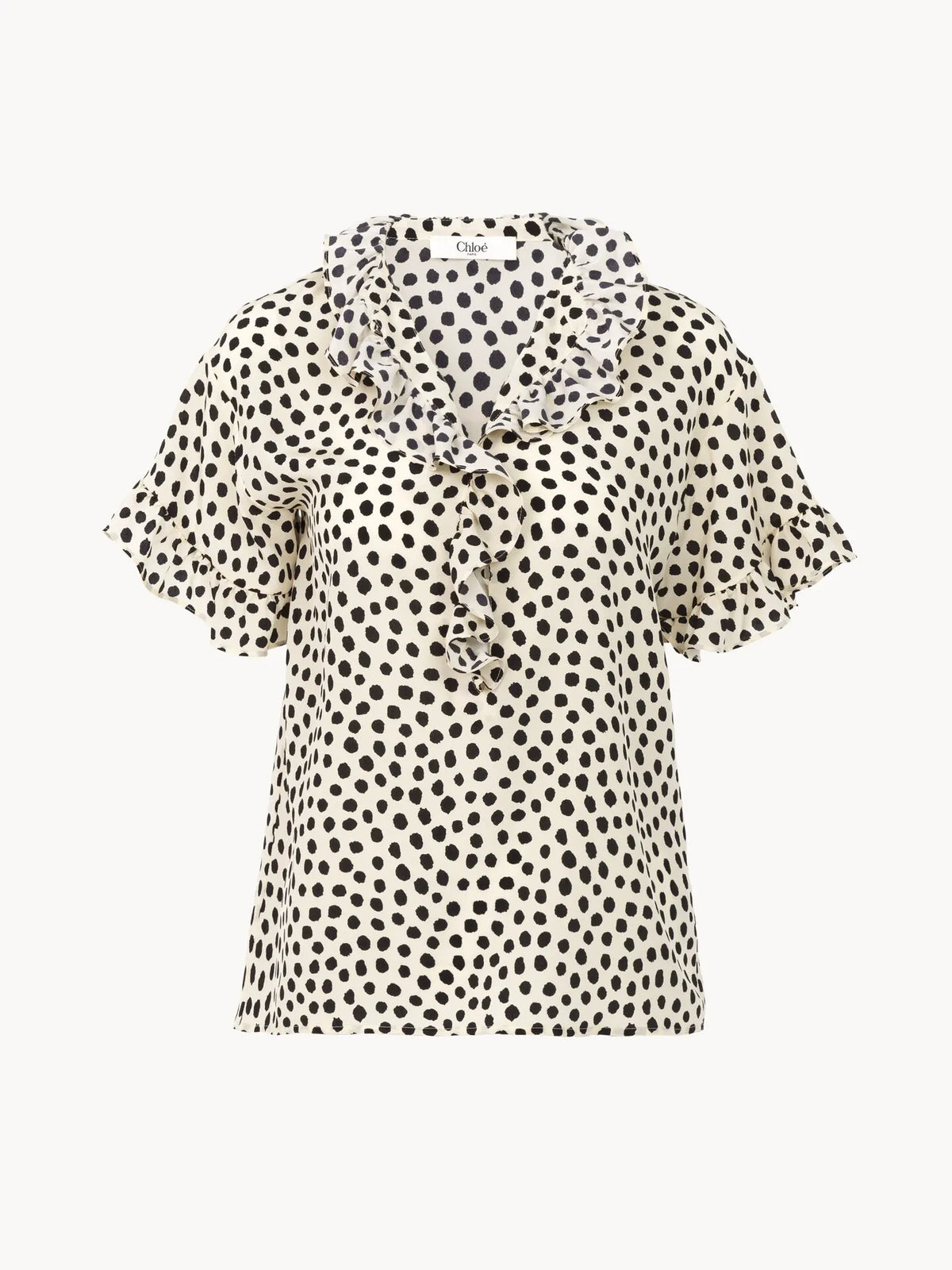 Short-sleeve ruffle top in crêpe de chine
