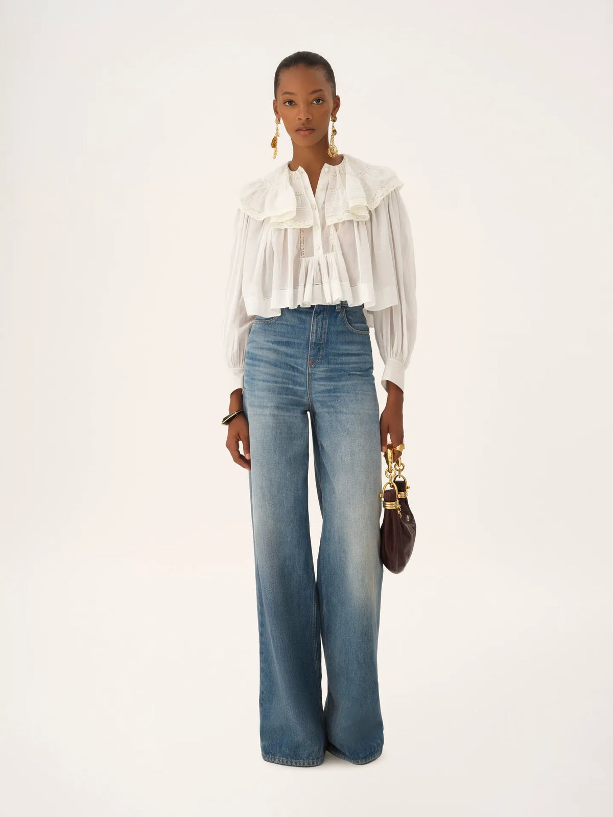 High-rise wide-leg jeans in denim