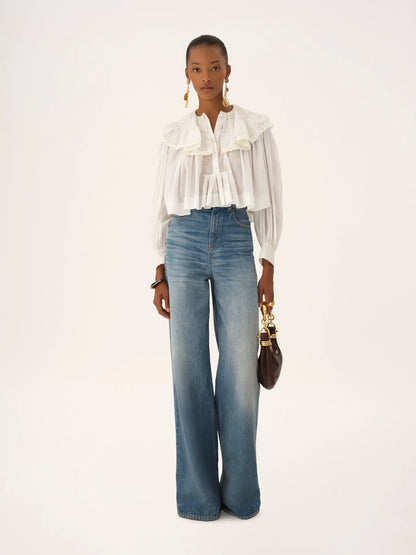 High-rise wide-leg jeans in denim