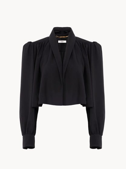 Gathered cropped jacket in washed viscose faille