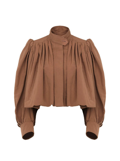 Gathered boule jacket in linen & cotton