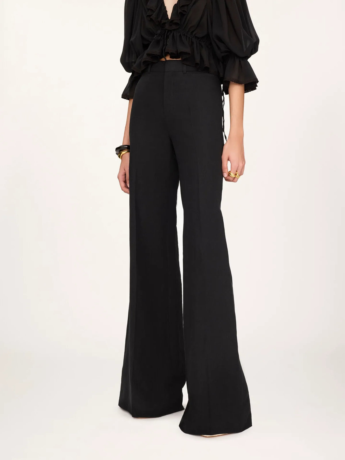 High-rise flared pants in linen crêpe