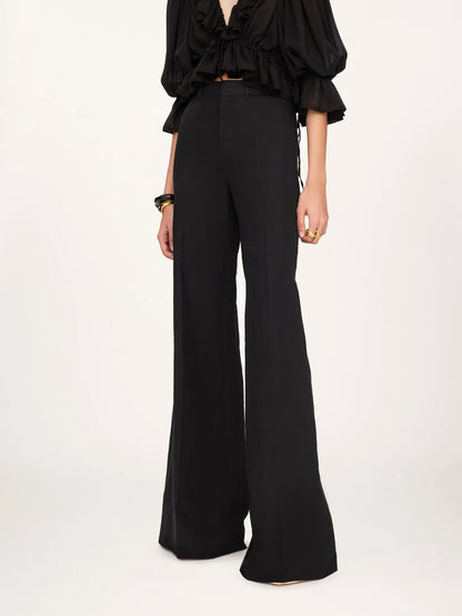 High-rise flared pants in linen crêpe