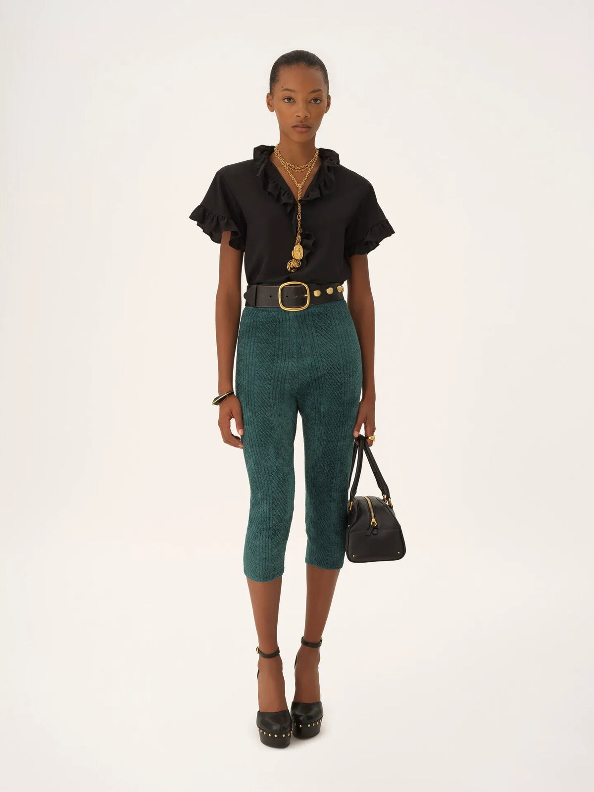 Short-sleeve ruffle top in crêpe de chine